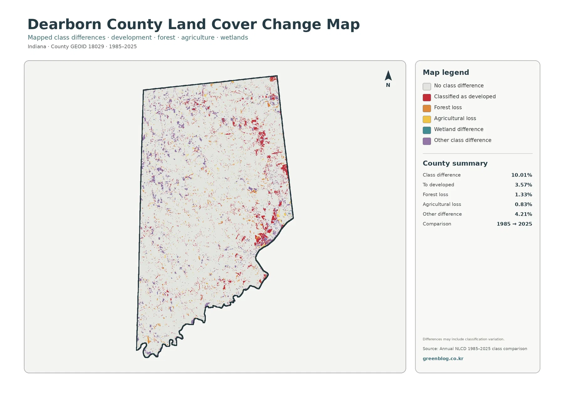 Dearborn County 토지 피복 변화 지도