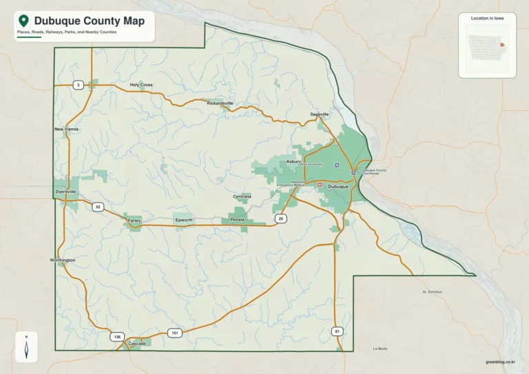 Exploring the Dubuque County Map: River Bluffs, Inland Valleys, and U.S. 20