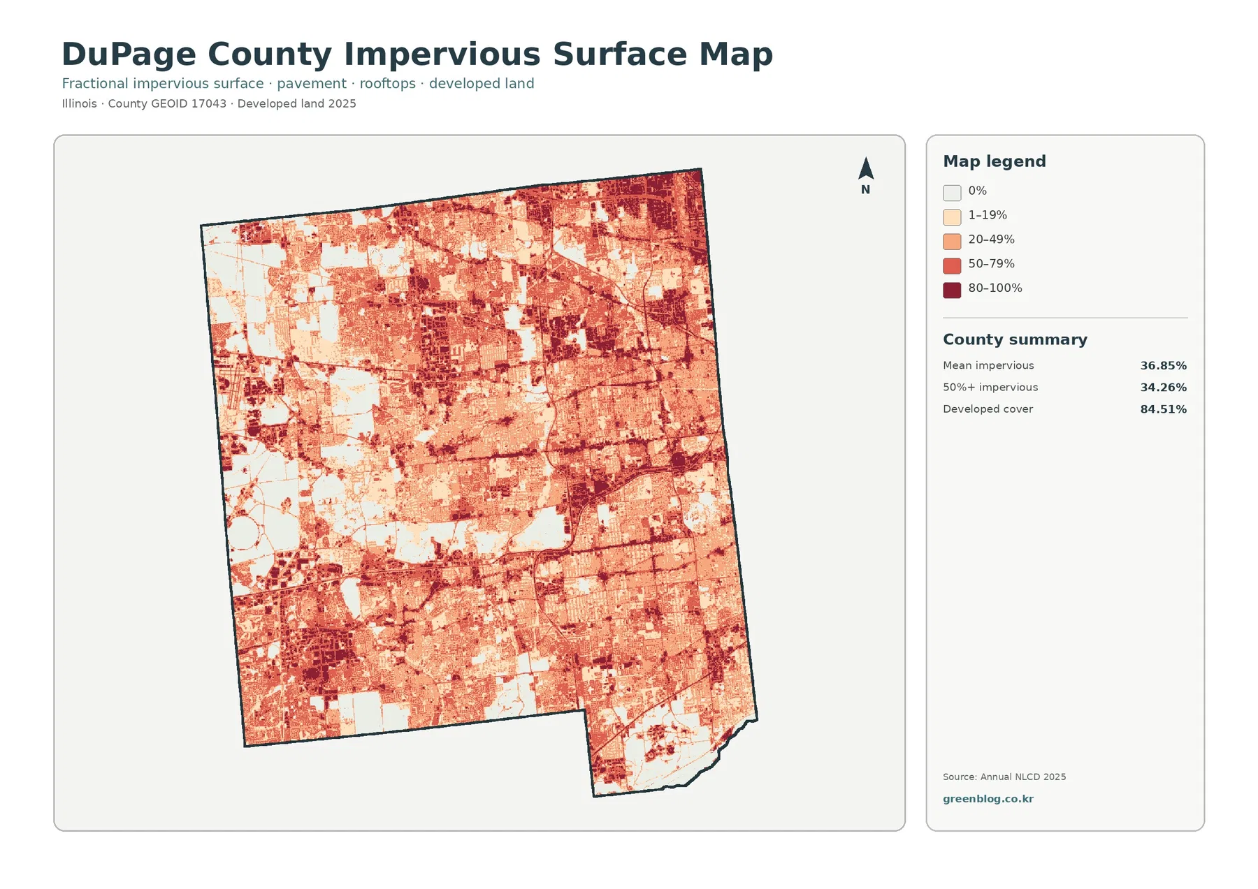 DuPage County impervious surface and developed land map