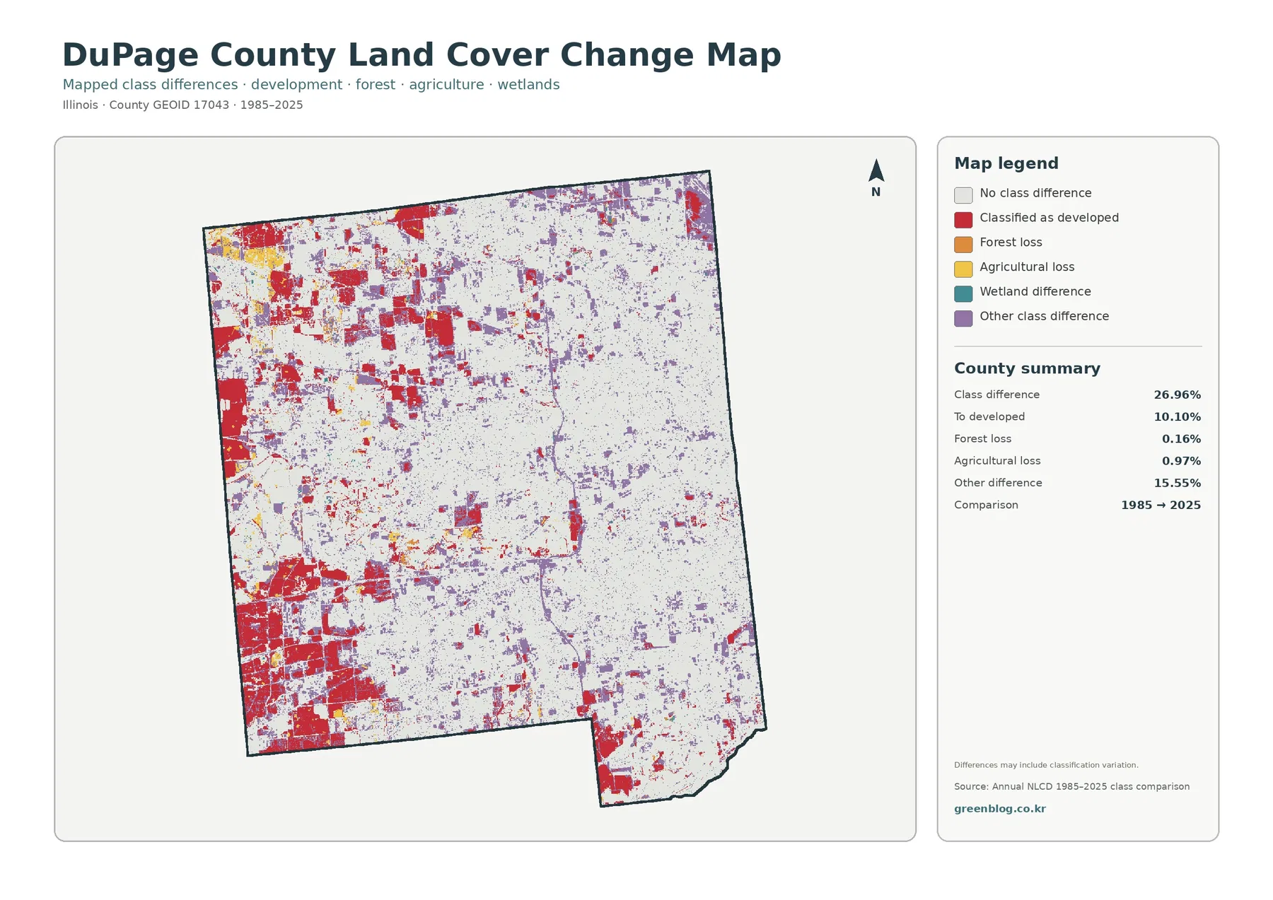 DuPage County land cover change map
