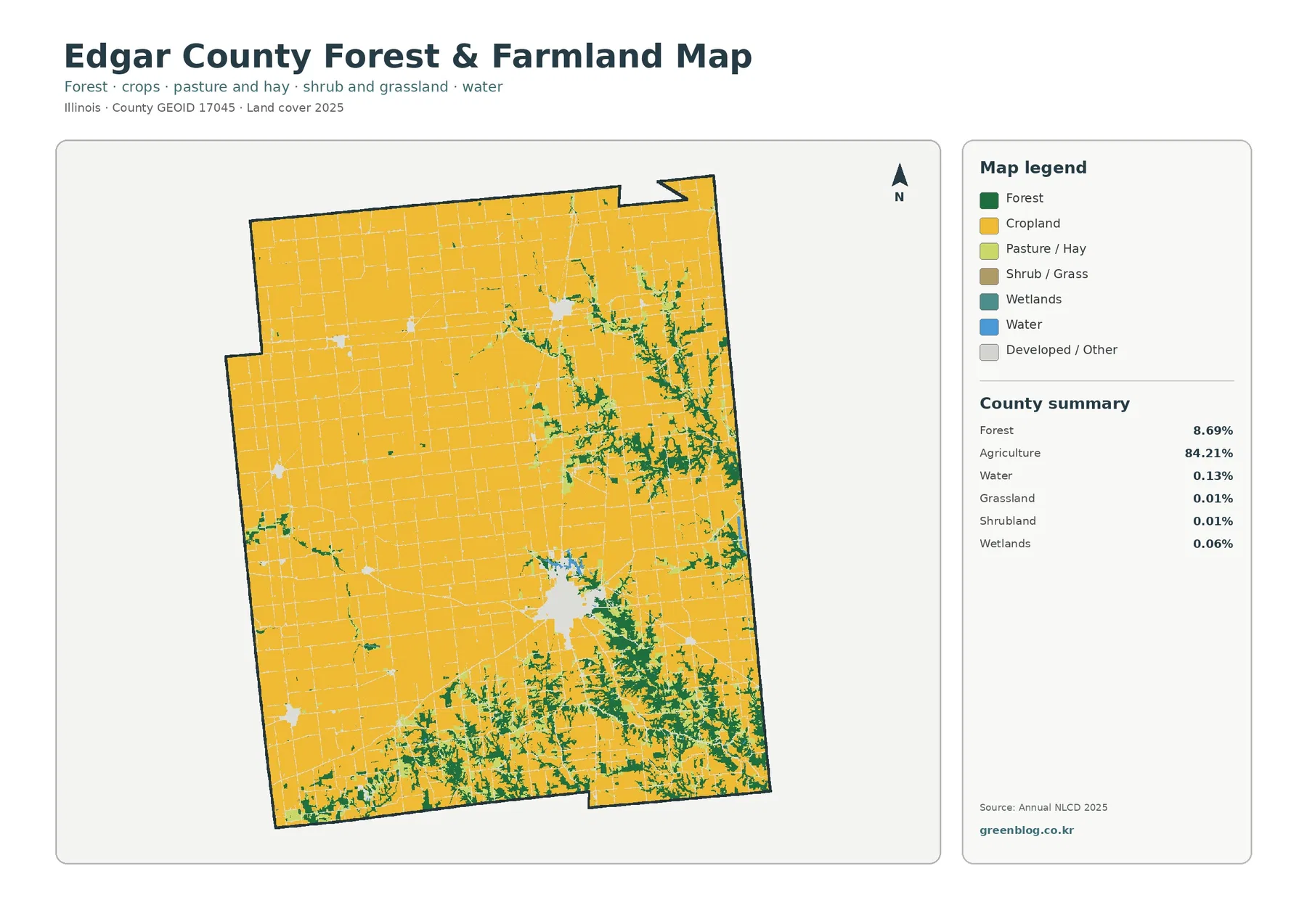 Edgar County forest and farmland map
