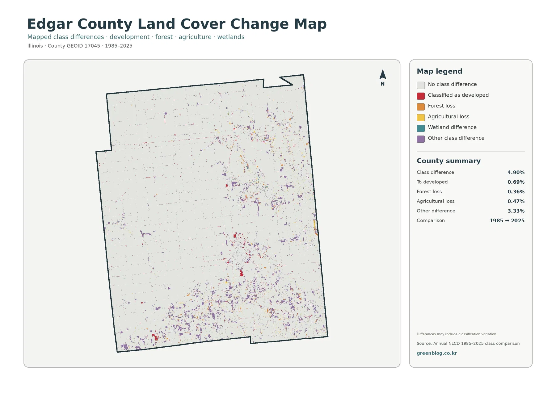Edgar County land cover change map