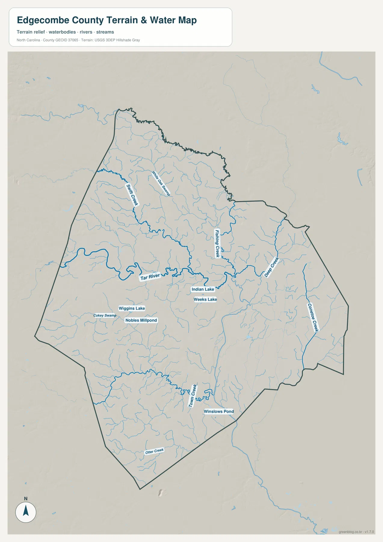 Edgecombe County water terrain map Tar River Swift Creek Fishing Creek Deep Creek Conetoe Creek Town Creek