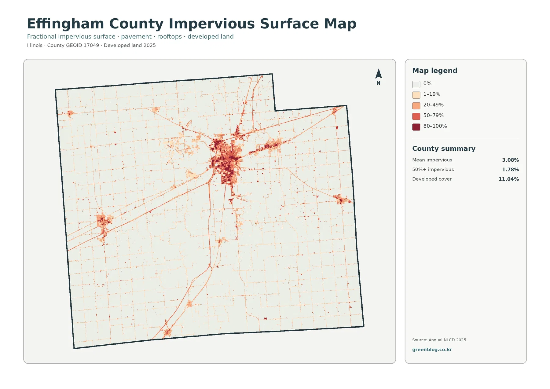 Effingham County impervious surface and developed land map