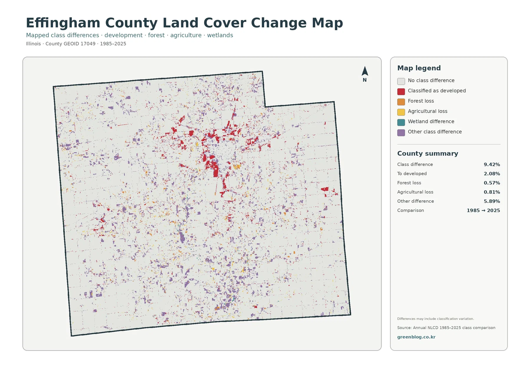 Effingham County land cover change map