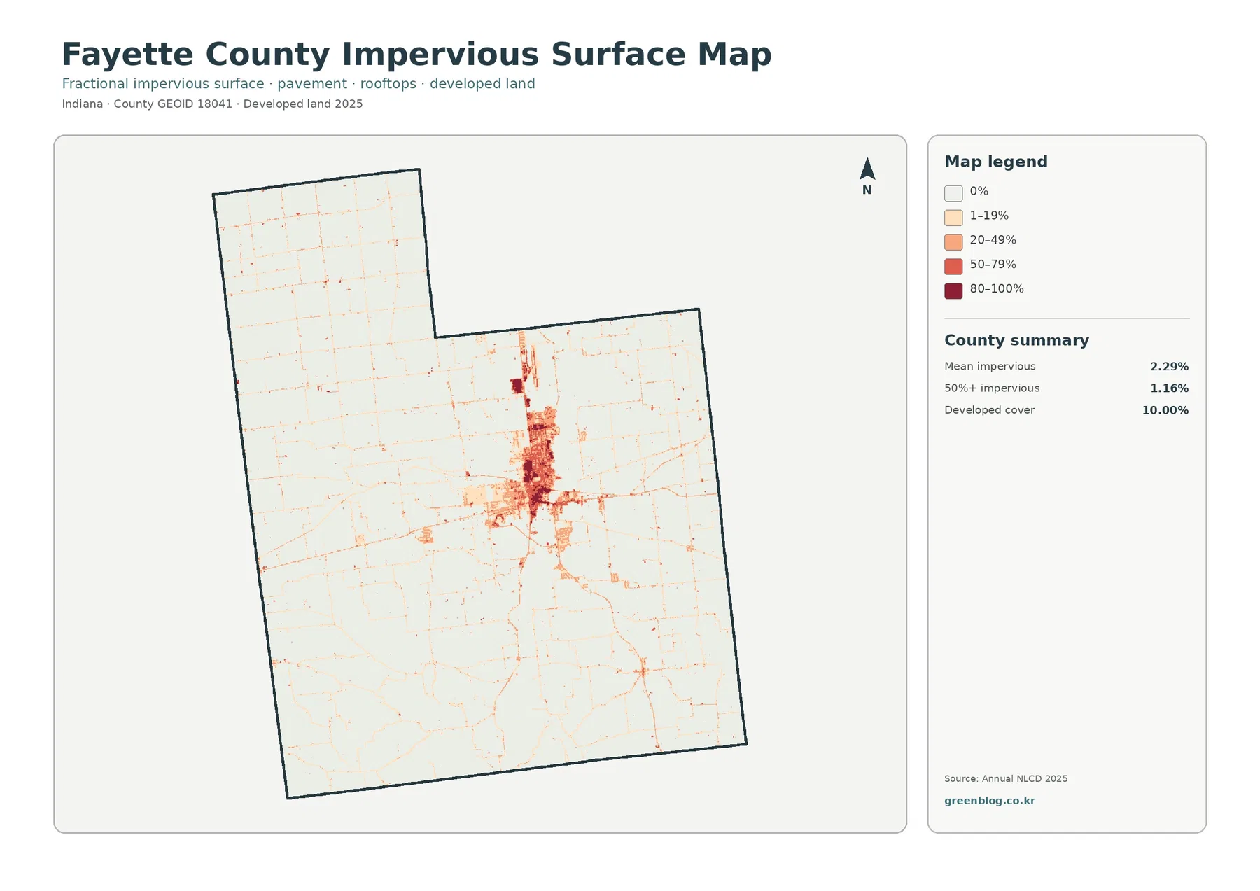 Fayette County impervious surface and developed land map