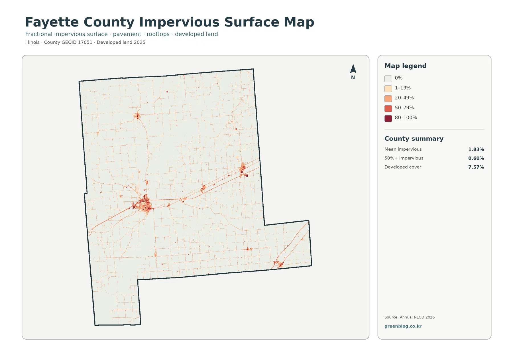 Fayette County impervious surface and developed land map
