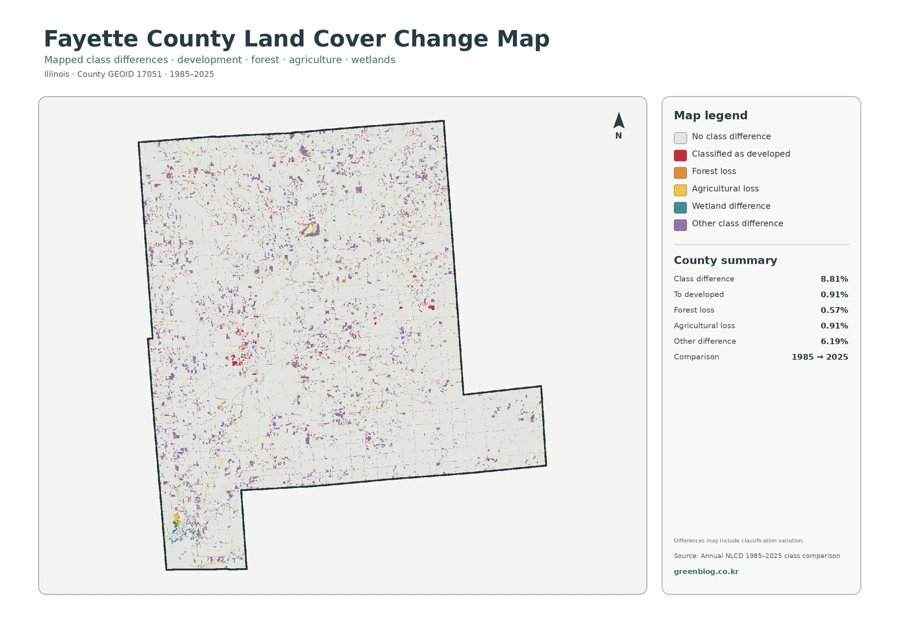 Fayette County land cover change map