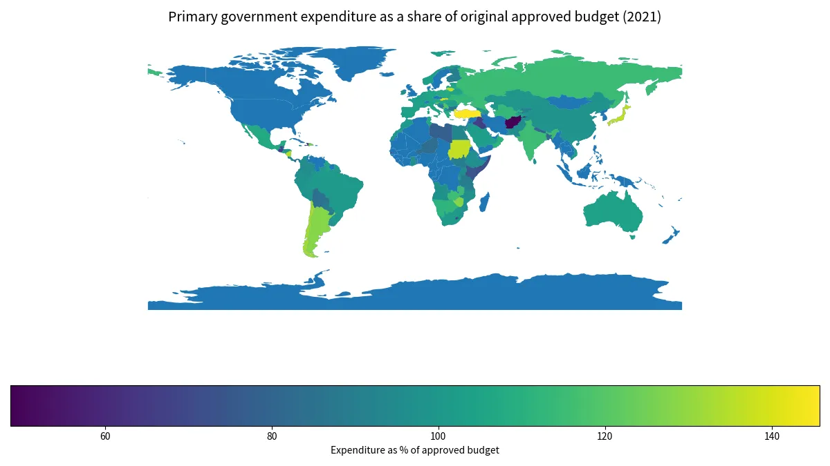 Primary government expenditure as a proportion of original approved budget by country in 2021