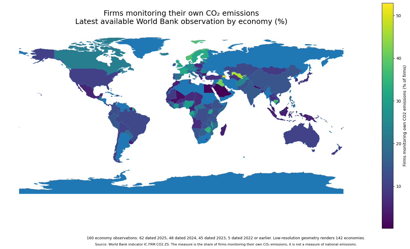 Mapa mundial del porcentaje más reciente de empresas que controlan sus propias emisiones de CO2