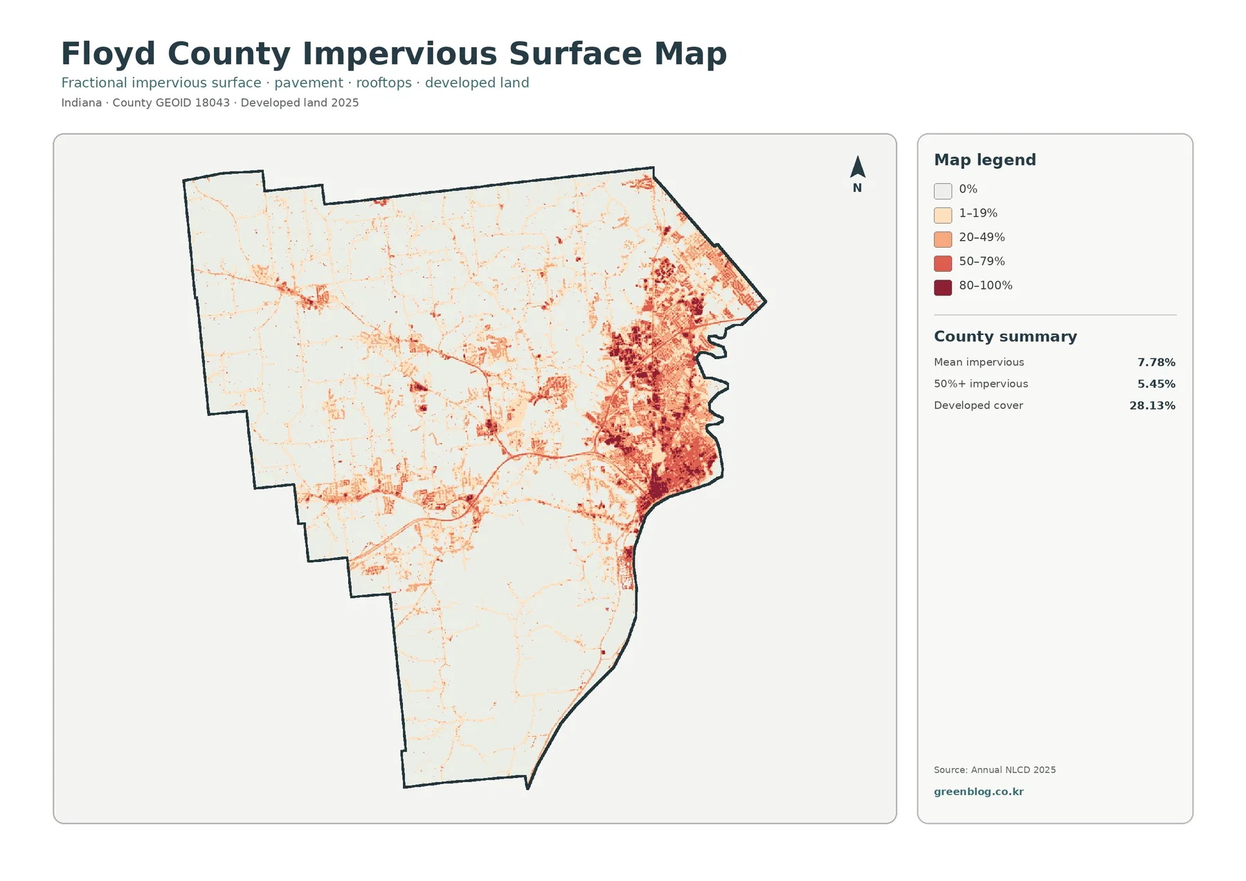 Floyd County impervious surface and developed land map