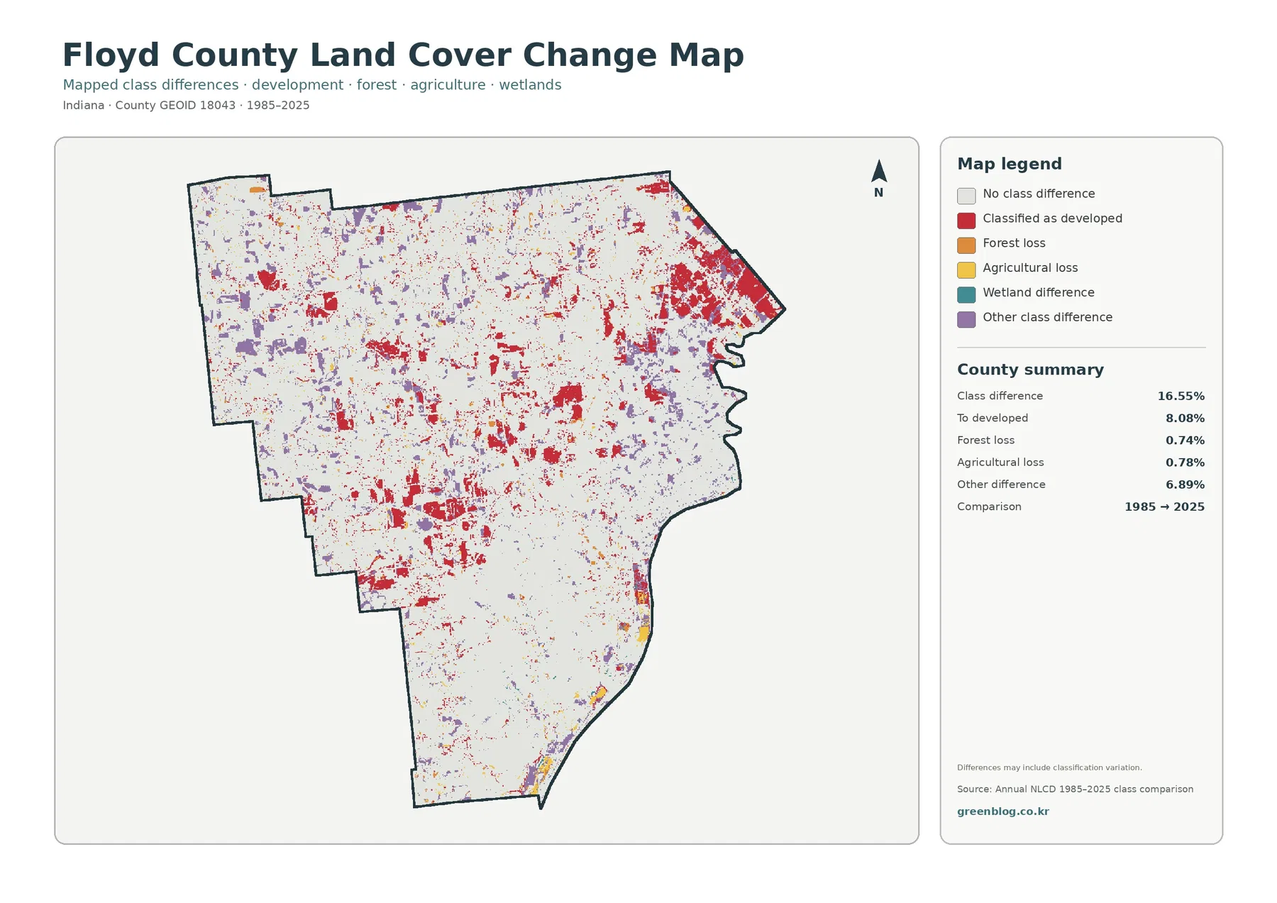 Floyd County land cover change map