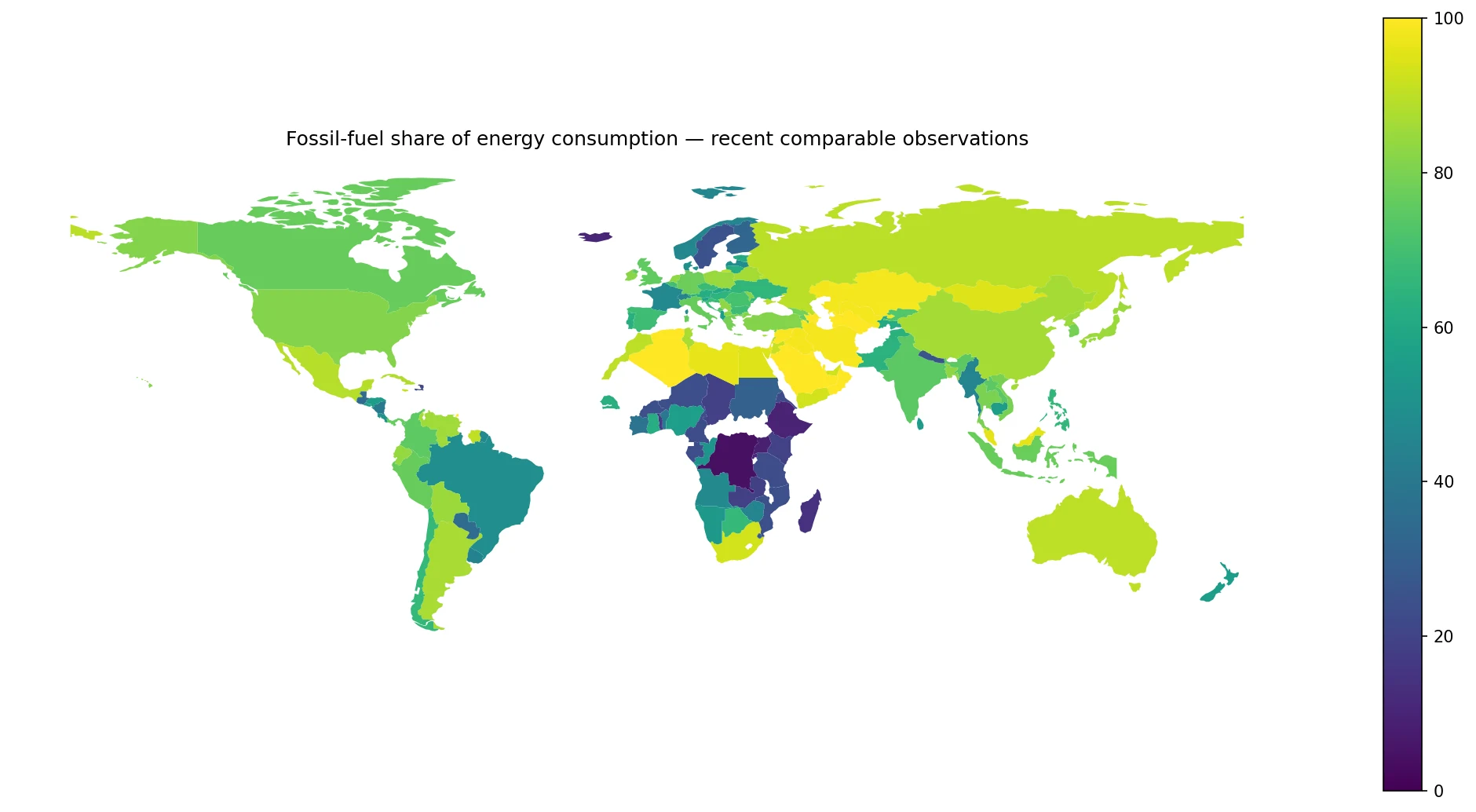 World map of recent comparable fossil-fuel shares of total energy consumption