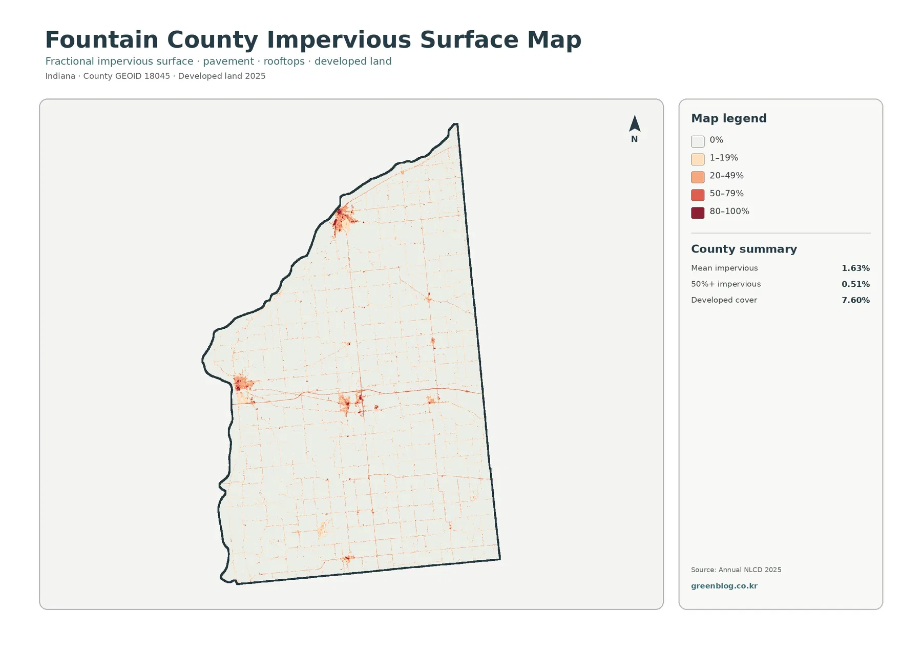Fountain County impervious surface and developed land map