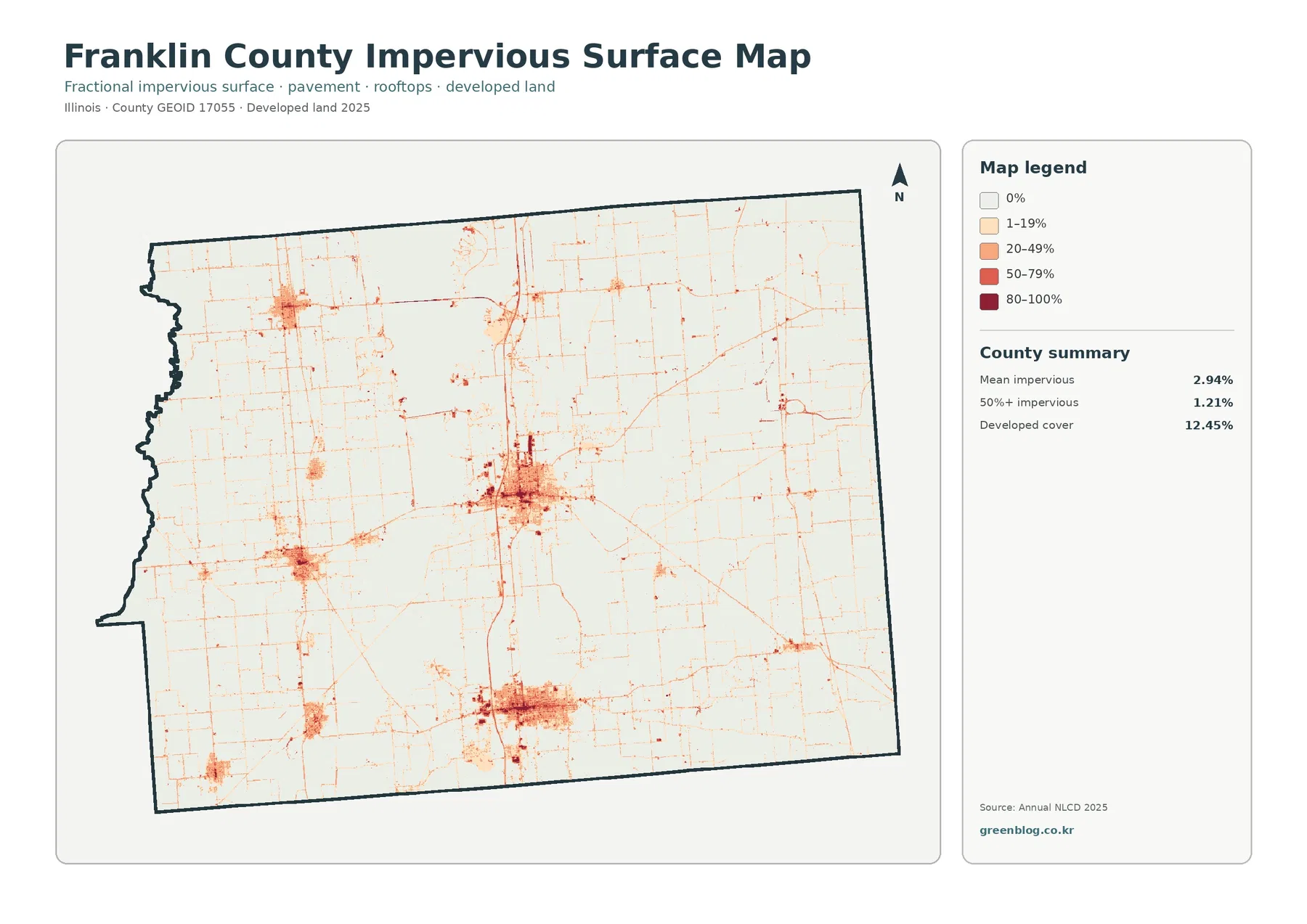 Franklin County impervious surface and developed land map