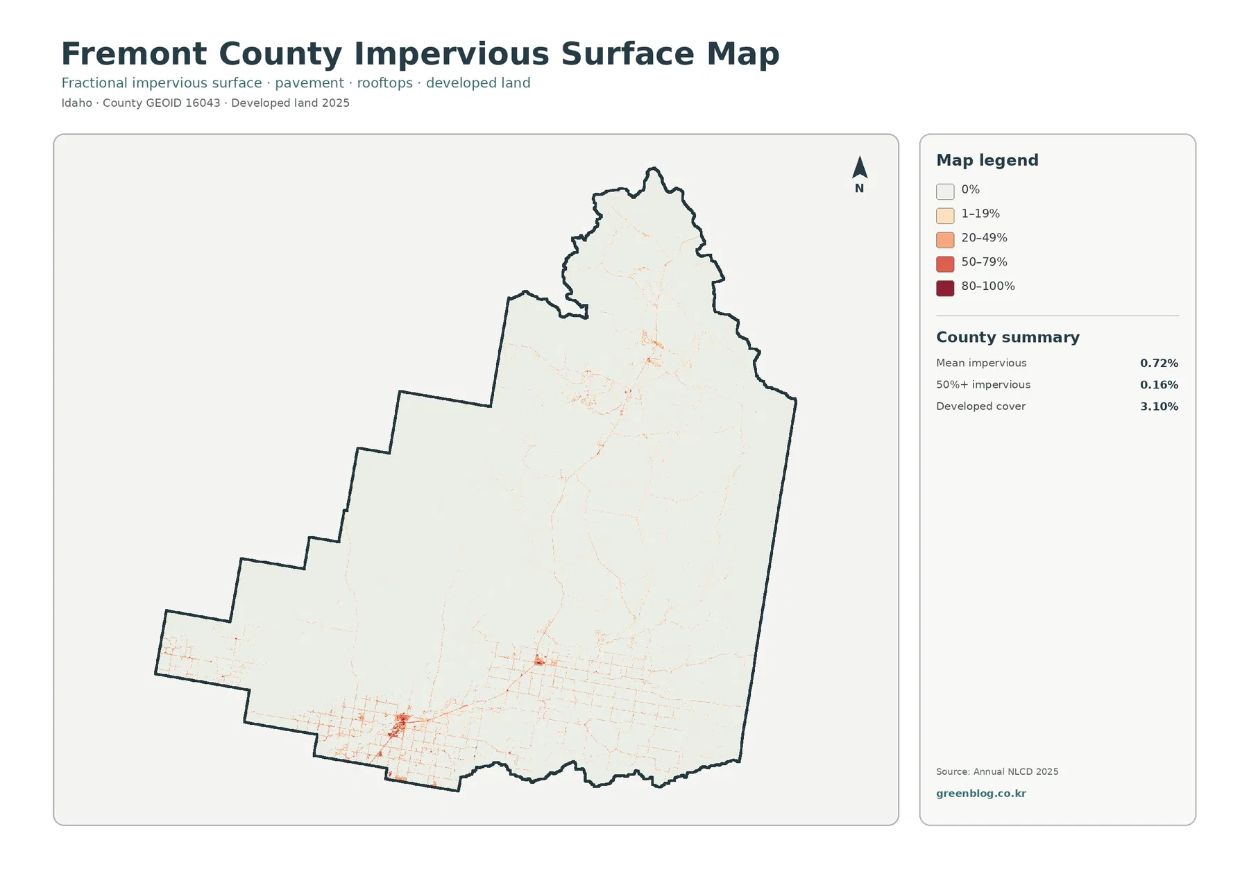 Fremont County 불투수·개발지 지도