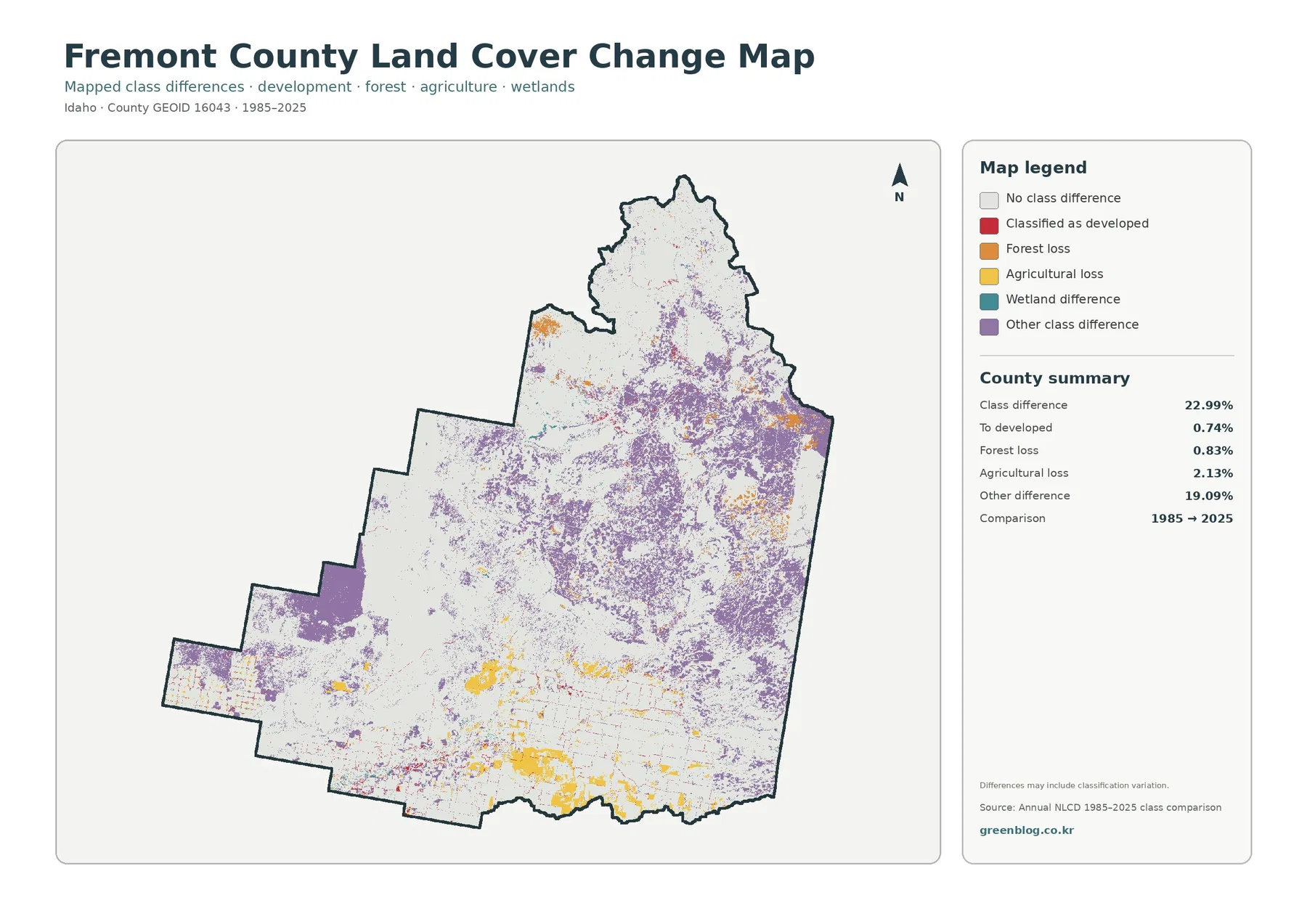 Fremont County 토지 피복 변화 지도