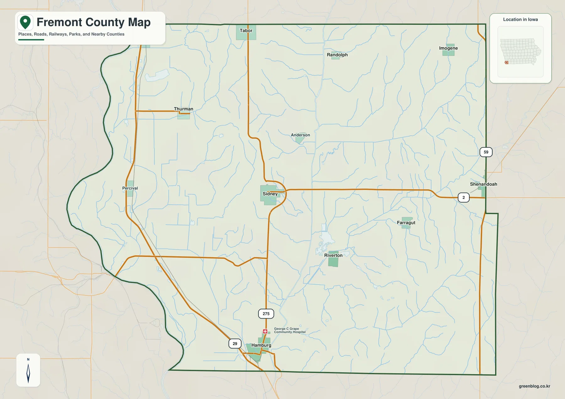 Fremont County Iowa map Sidney Hamburg I-29 U.S. 275 Iowa 2
