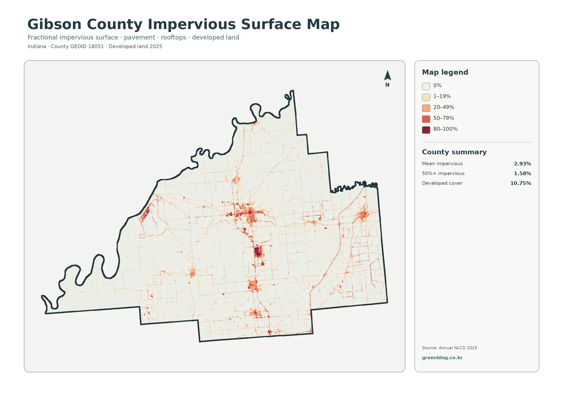 Gibson County 불투수·개발지 지도