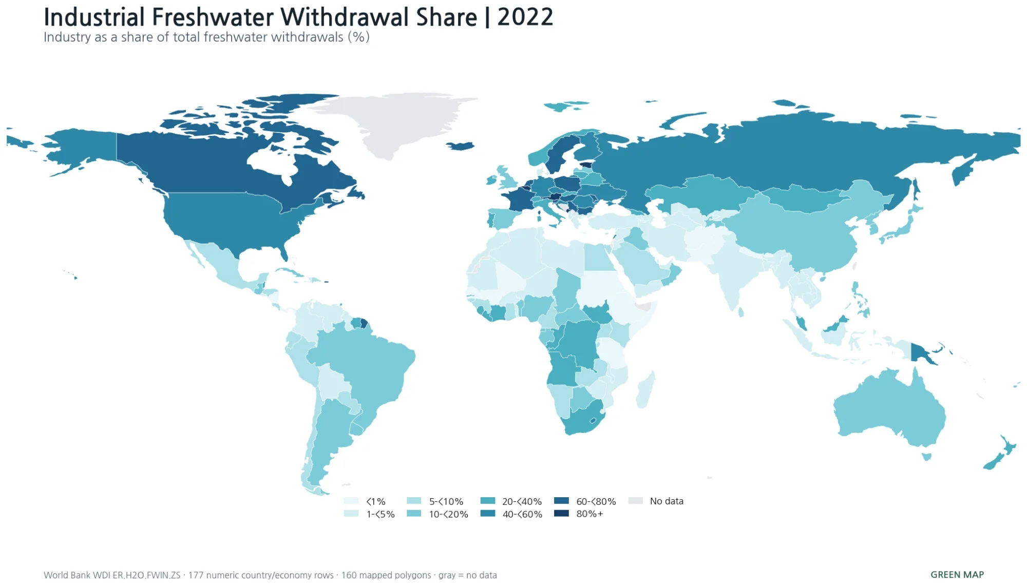 Industrial freshwater withdrawal share by country in 2022