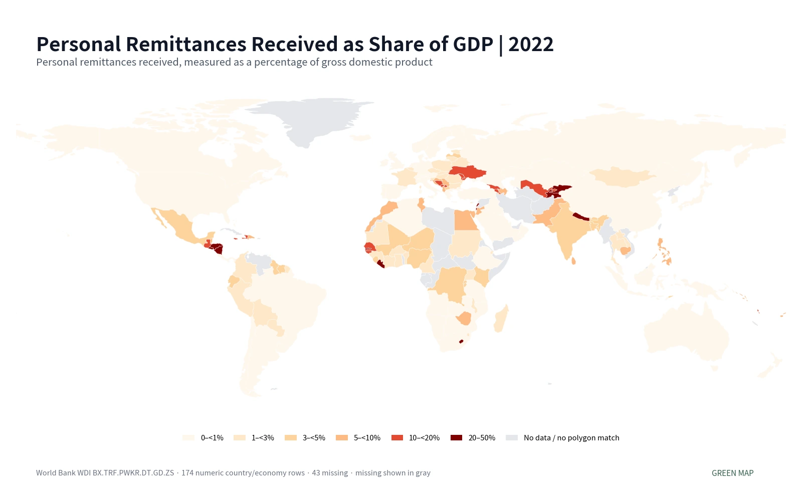 Personal remittances received as a share of GDP by country and economy in 2022