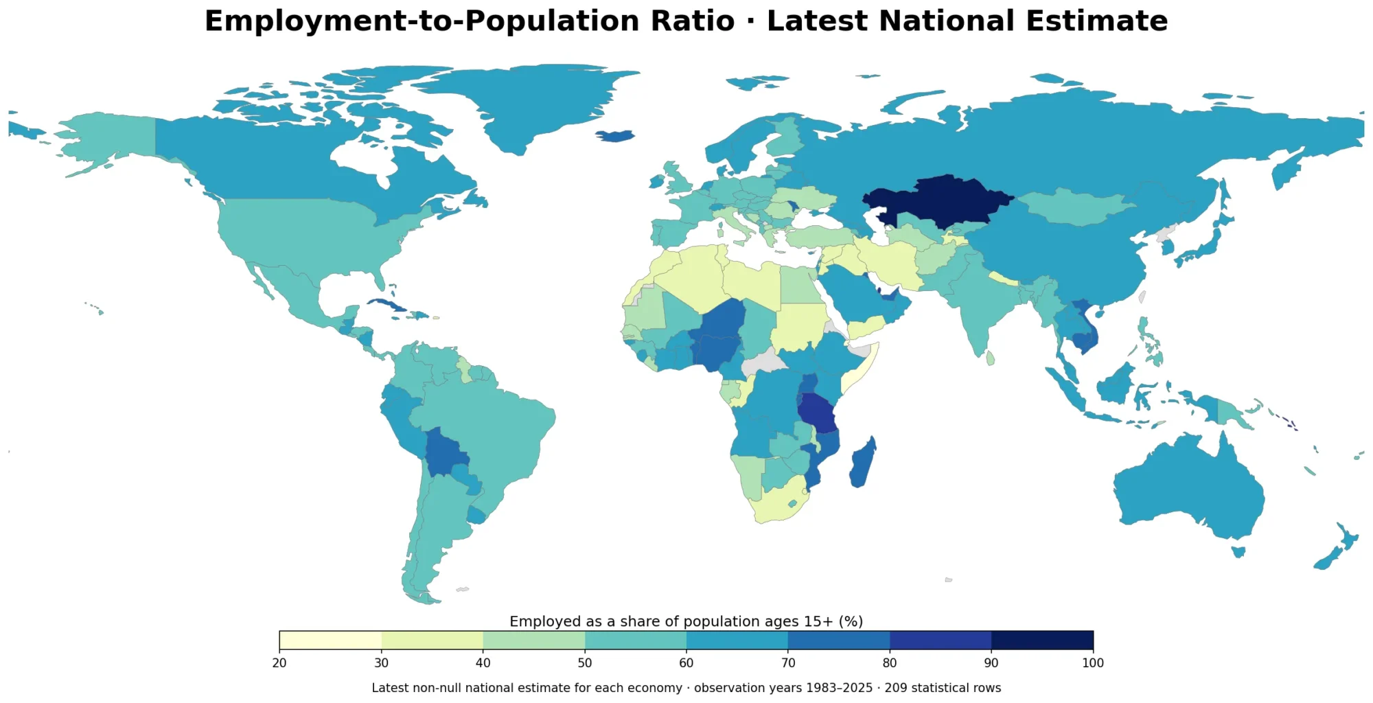 Global employment-to-population ratio map using latest national estimates