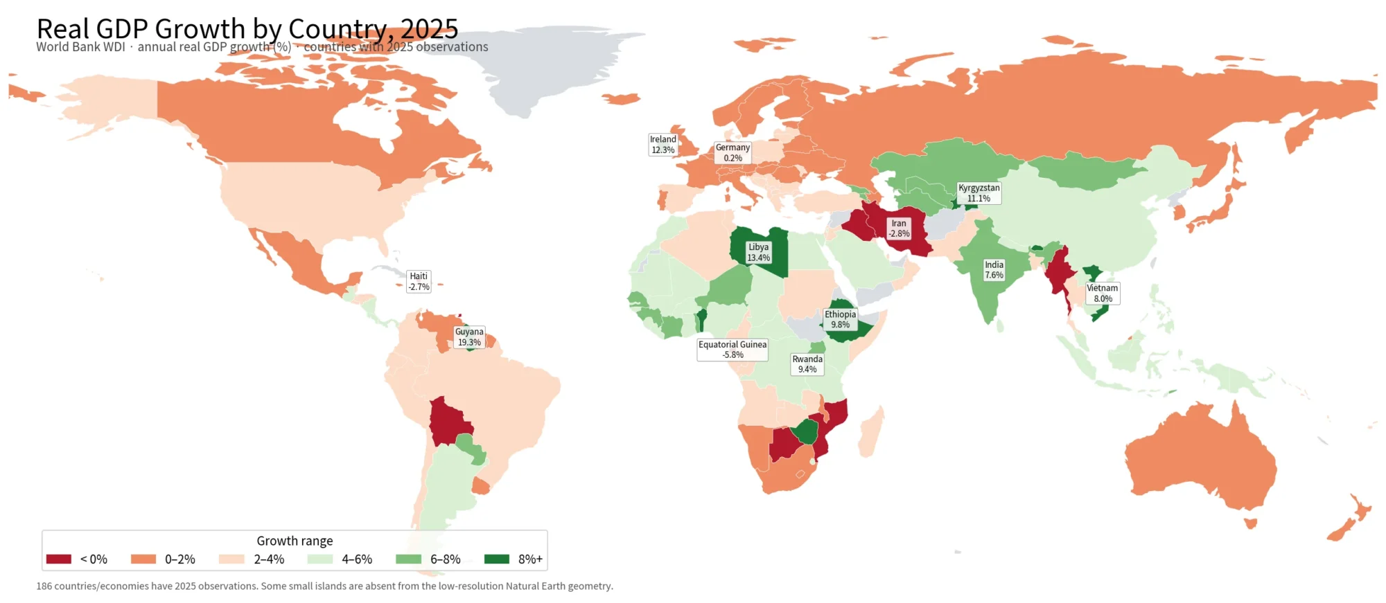 Global GDP growth map by country for 2025