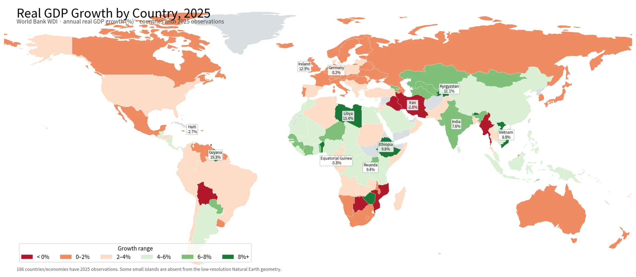 Global GDP growth map by country for 2025