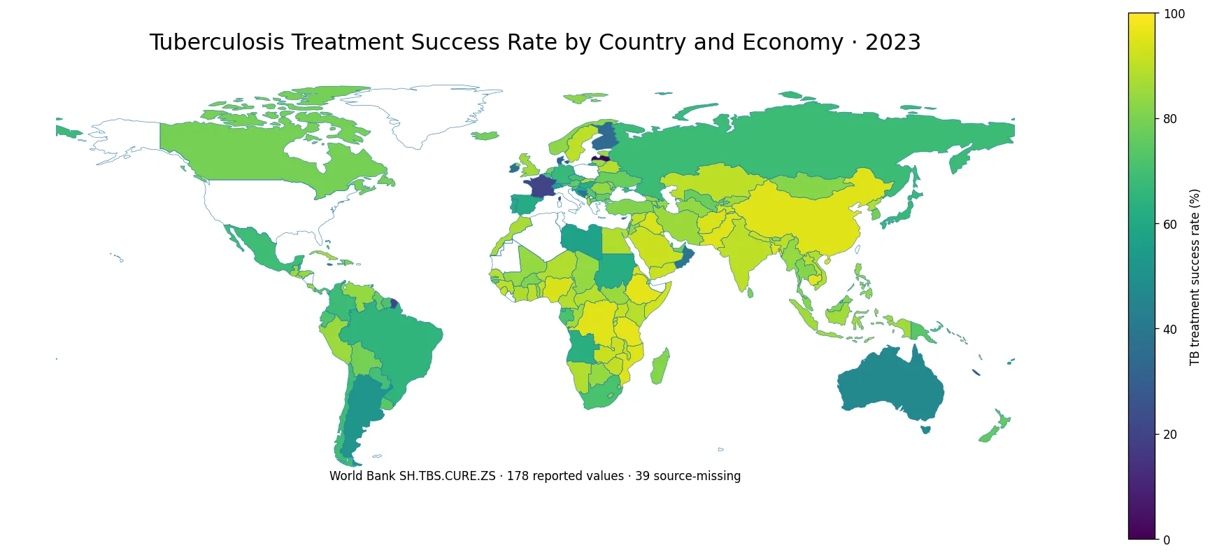Tuberculosis treatment success rate by country and economy in 2023