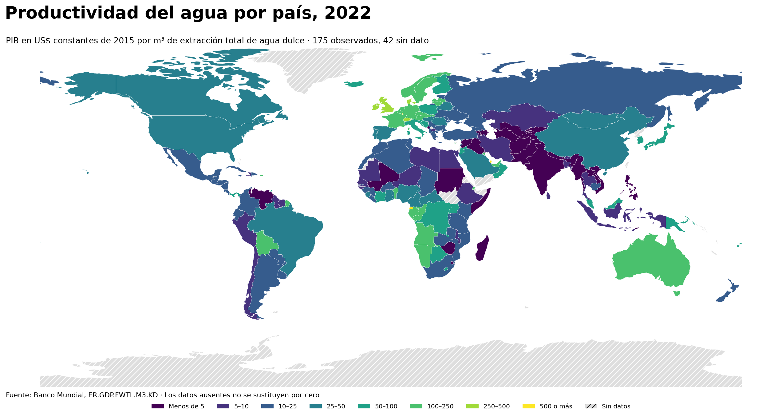Mapa mundial de productividad del agua en 2022