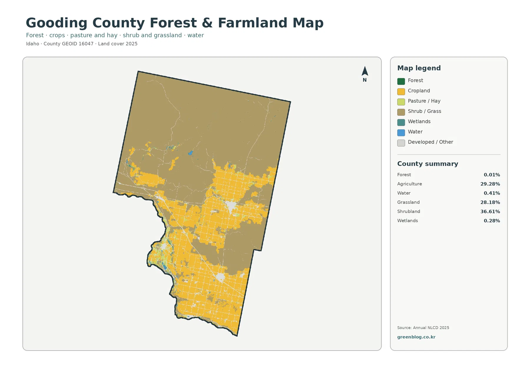 Gooding County 산림·농경지 지도