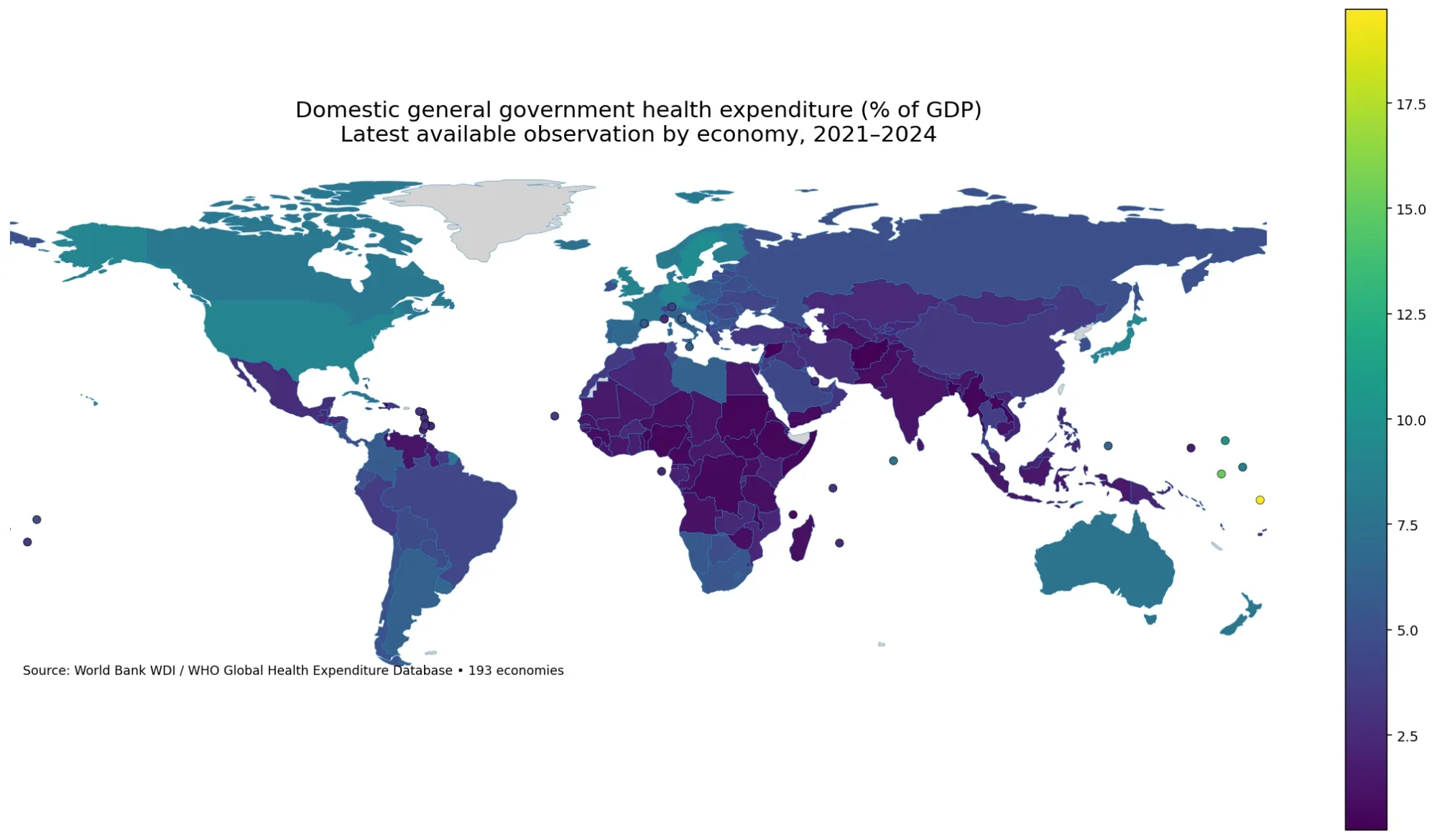 GDP 대비 정부 보건의료 지출 | 193개 경제권 최신 관측치