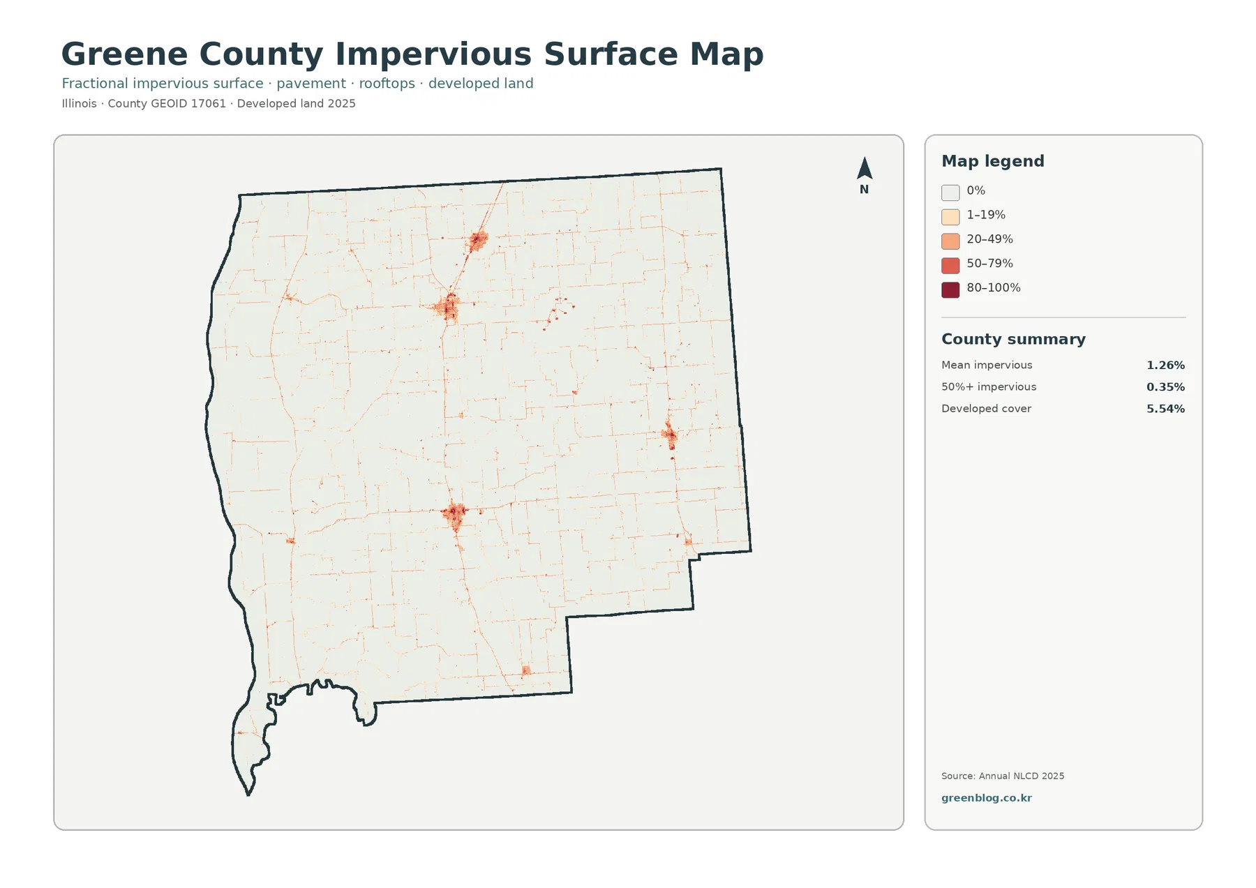 County impervious surface and developed land map
