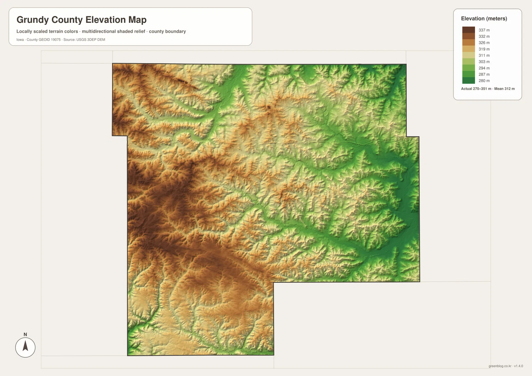 Grundy County Iowa elevation map 270 351 meters western uplands Black Hawk Creek valleys
