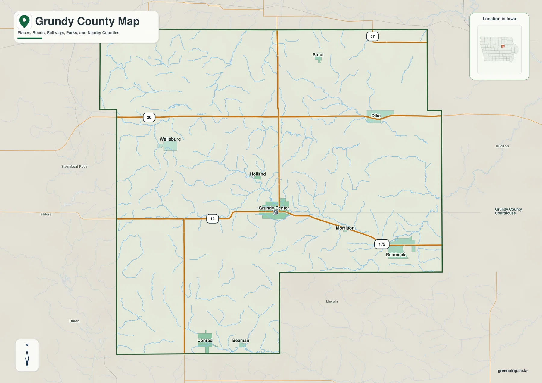 Grundy County Iowa map Grundy Center U.S. 20 Iowa 14 Iowa 57 roads