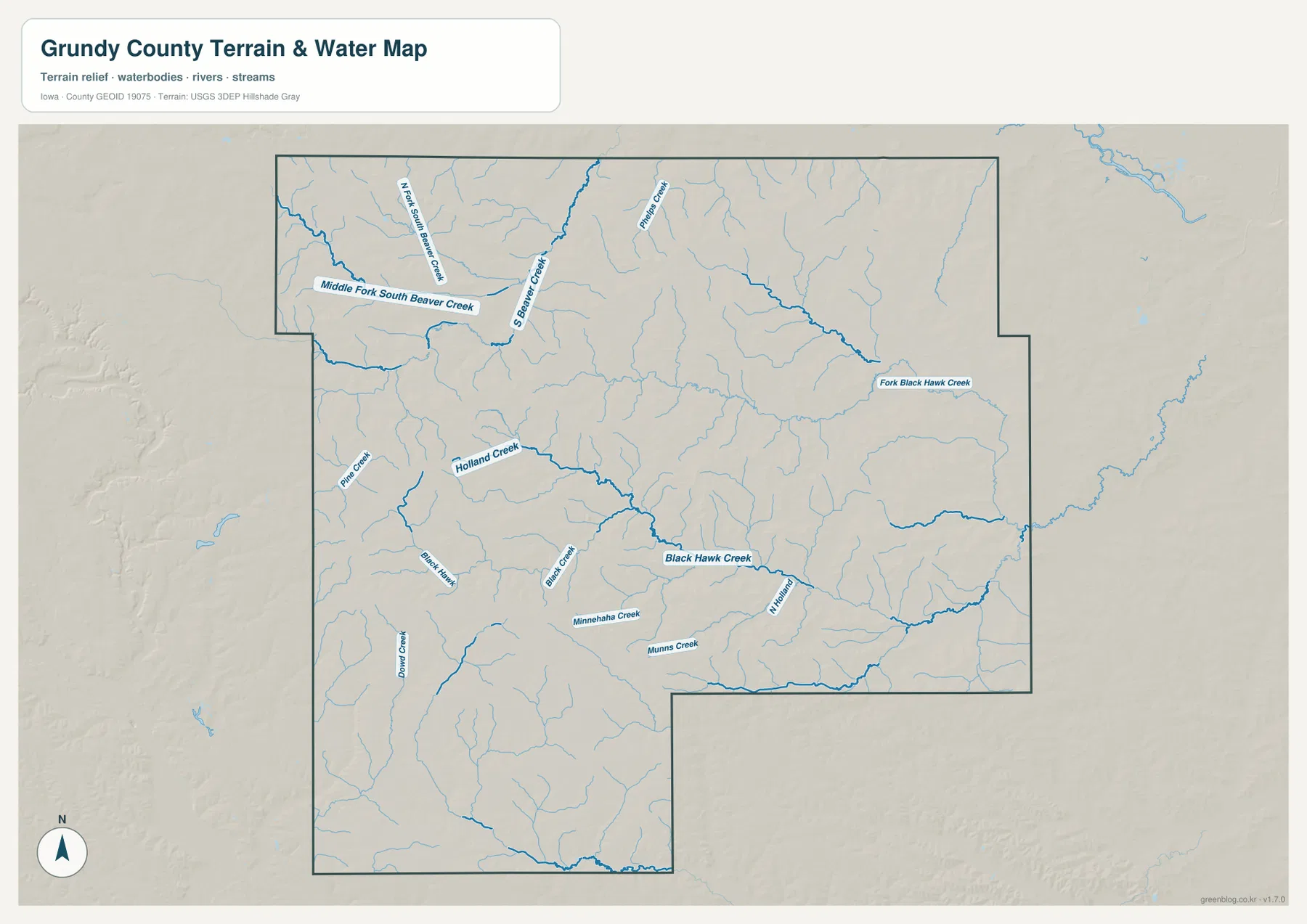 Grundy County Iowa water map Black Hawk Creek Holland Creek South Beaver Creek