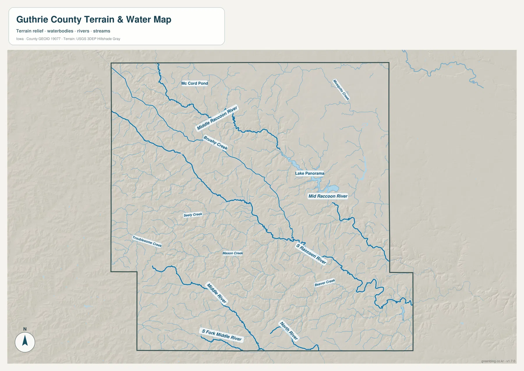 Guthrie County Iowa water map Middle Raccoon River Lake Panorama South Raccoon River