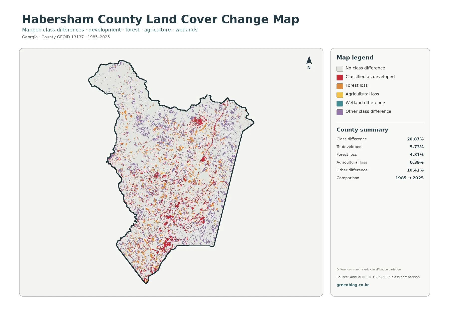 Habersham County 토지 피복 변화 지도
