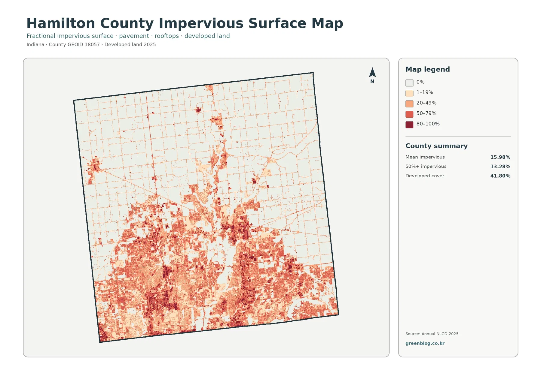 Hamilton County impervious surface and developed land map