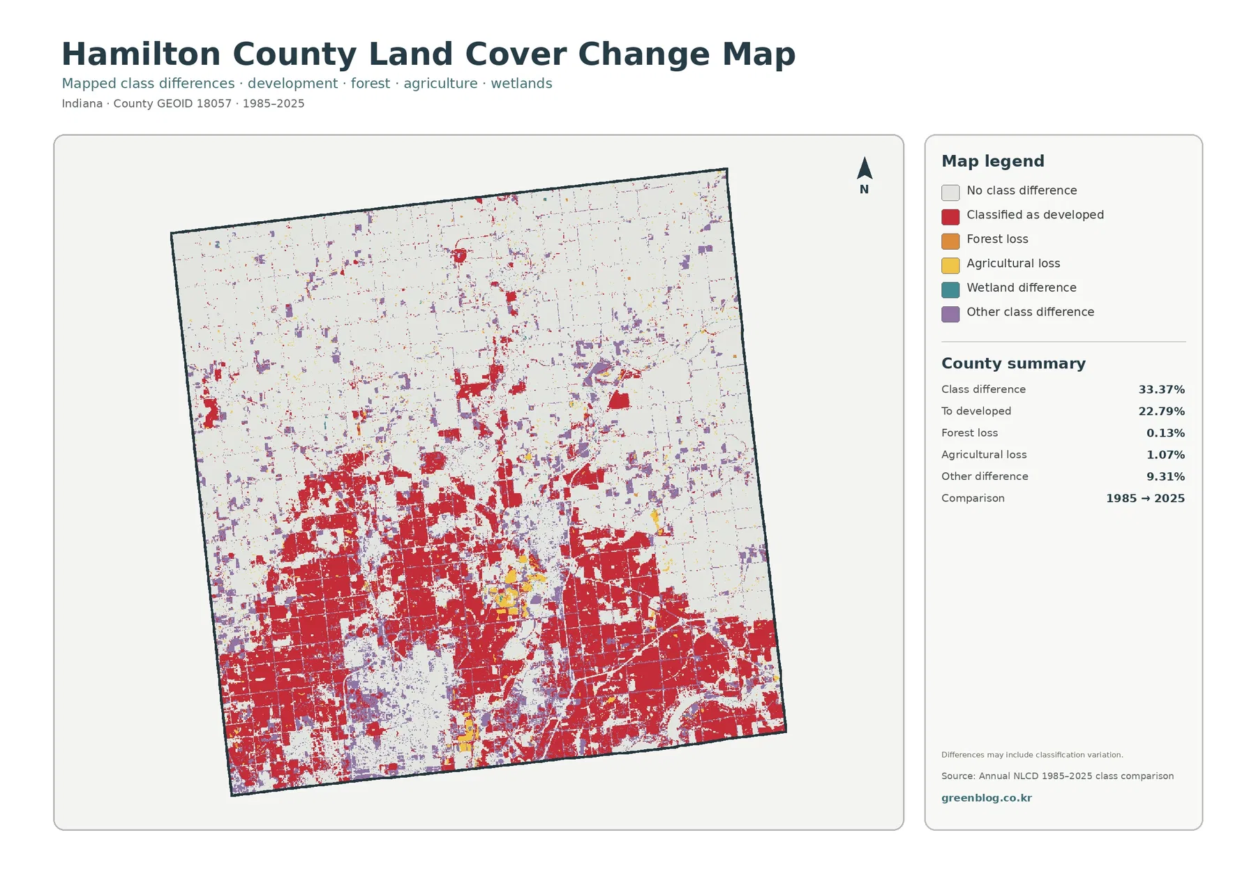 Hamilton County land cover change map