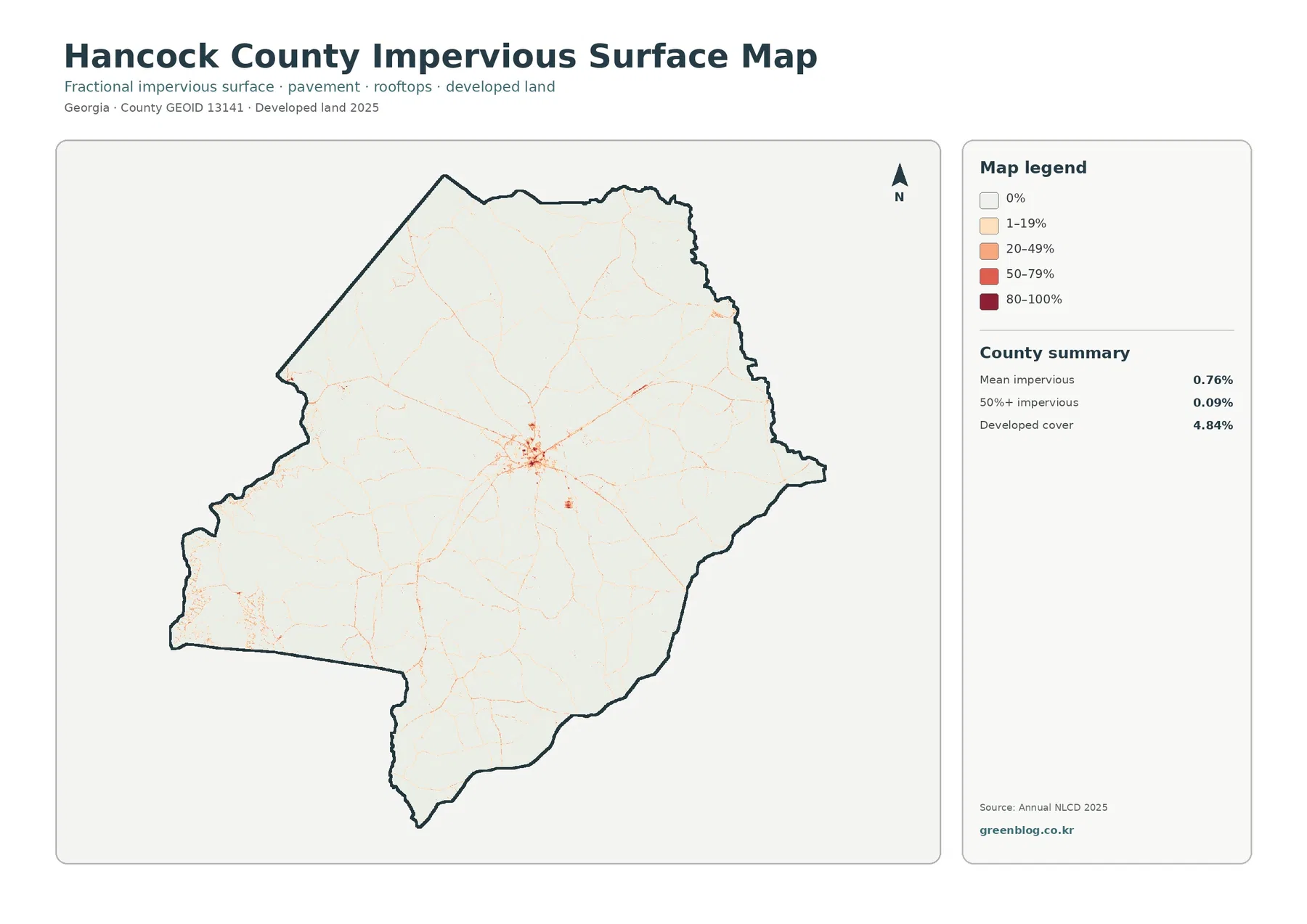 Hancock County 불투수·개발지 지도