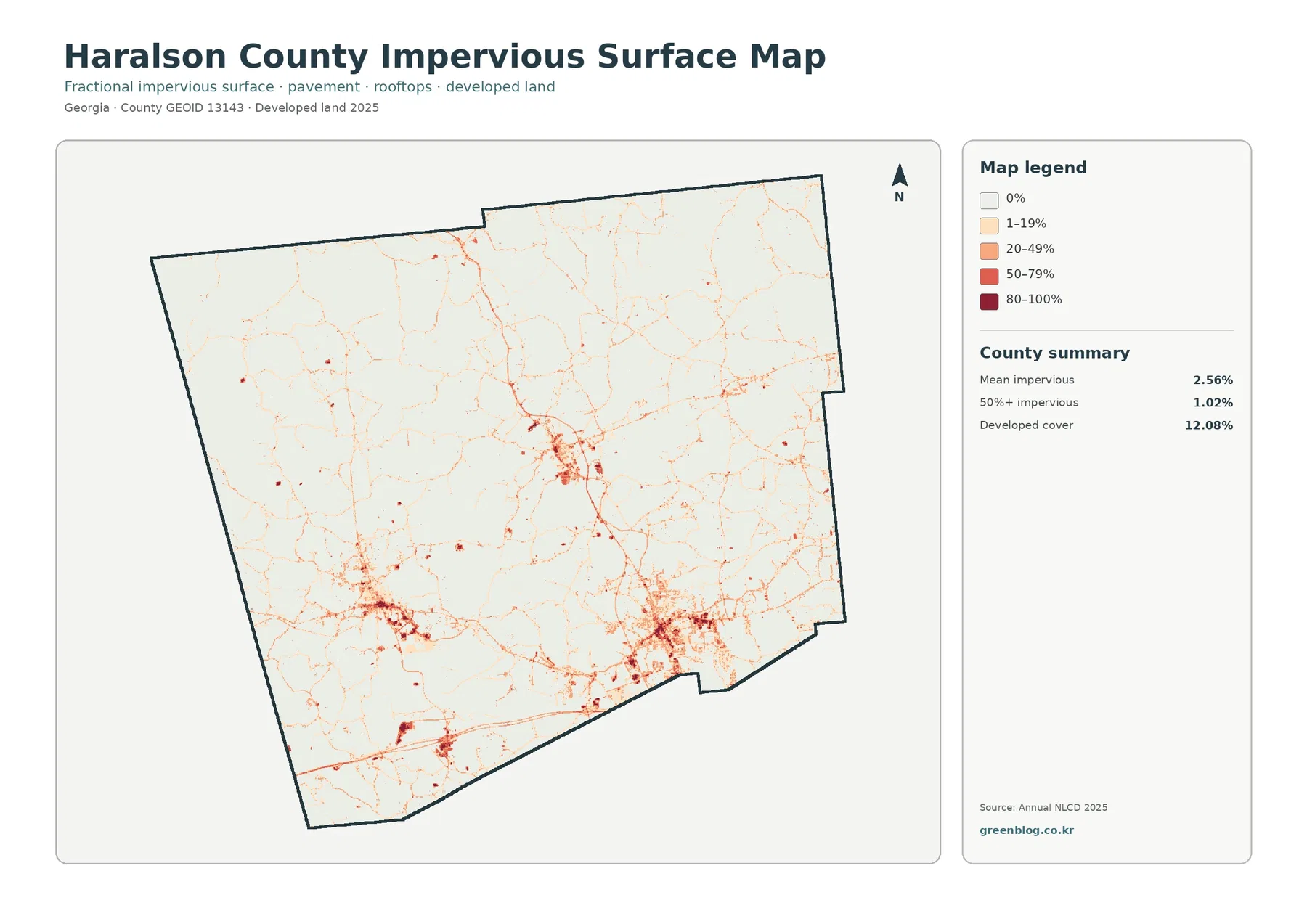 Haralson County 불투수·개발지 지도