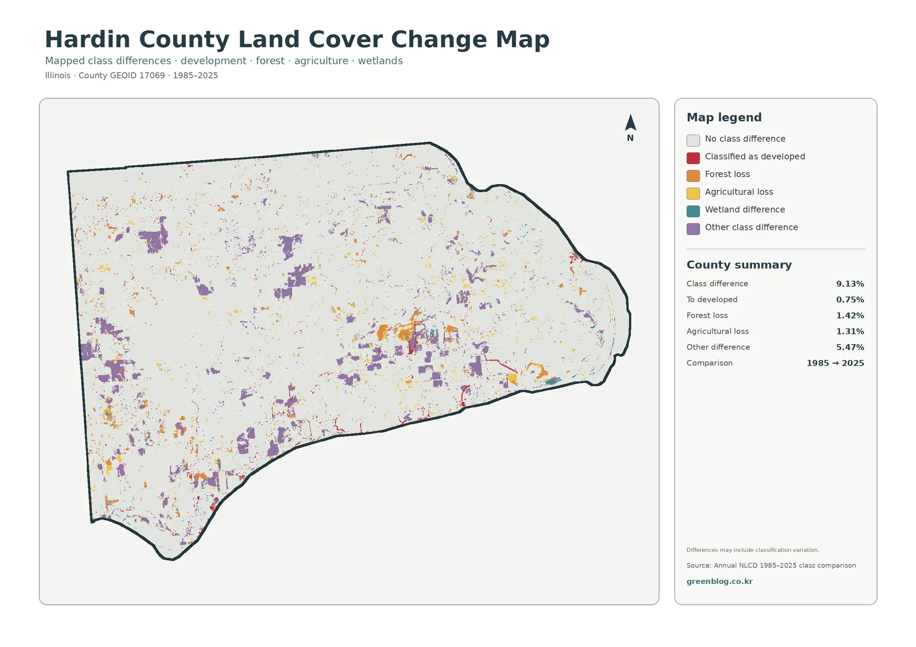 Hardin County 토지 피복 변화 지도