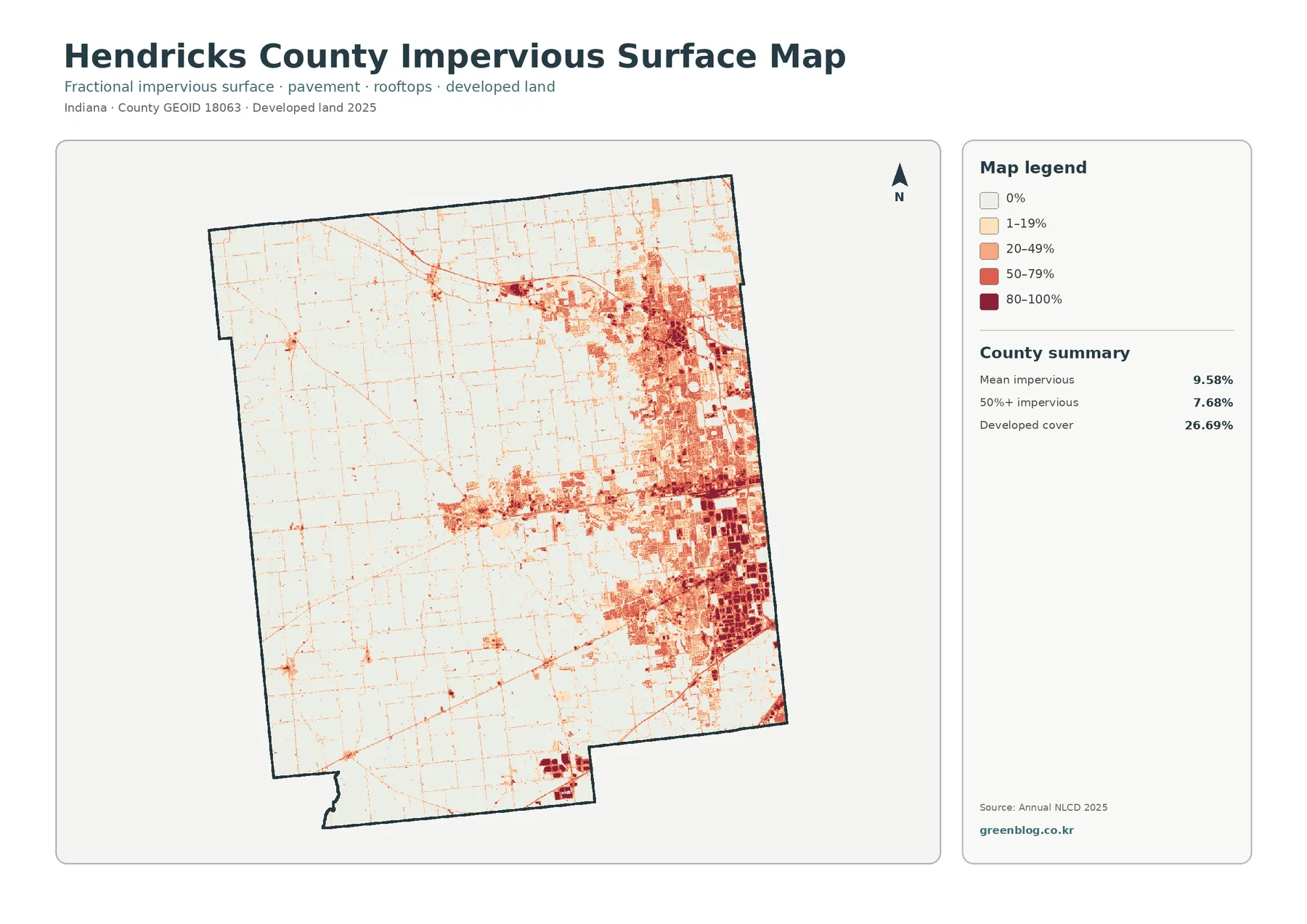 Hendricks County impervious surface and developed land map