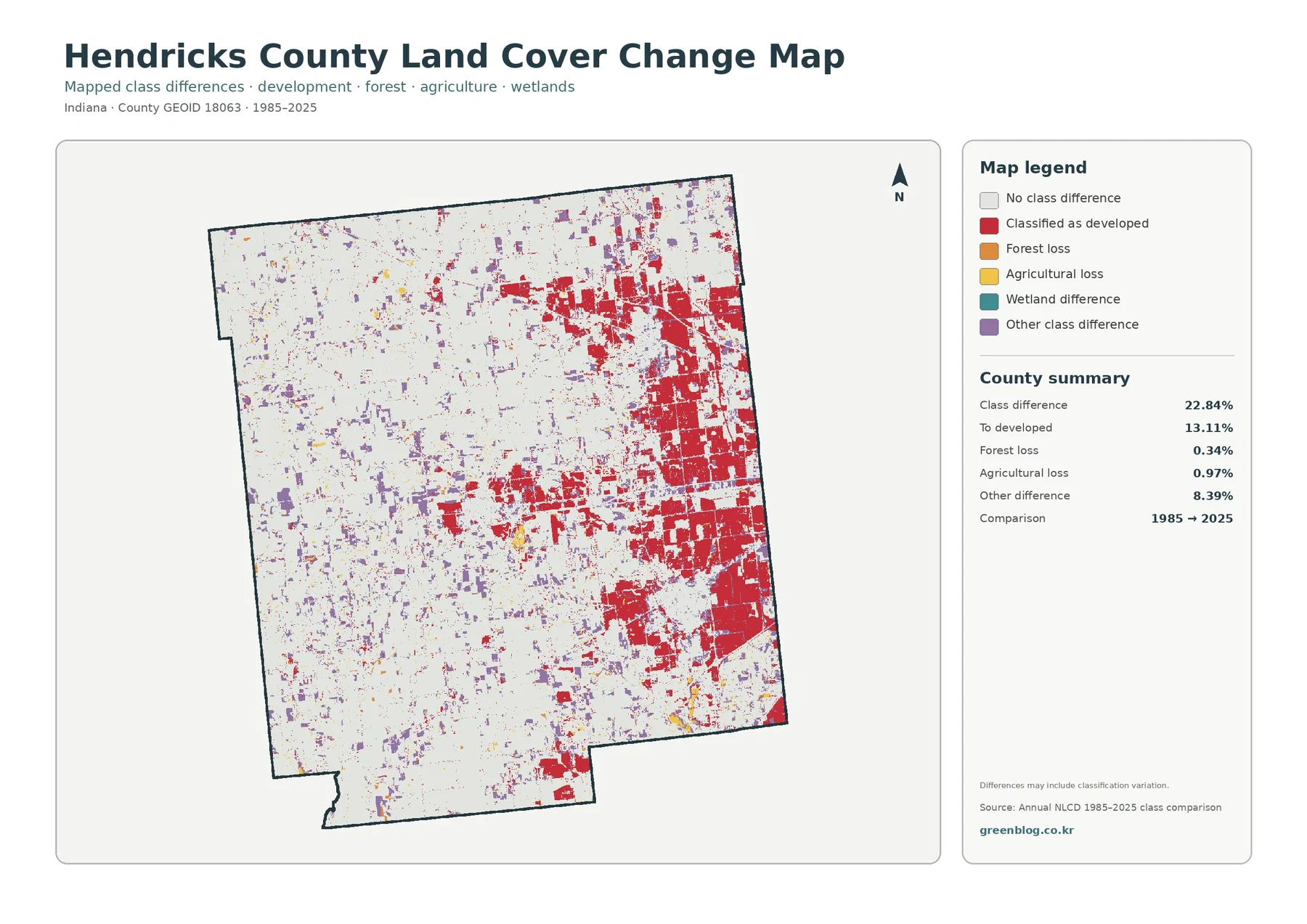 Hendricks County land cover change map