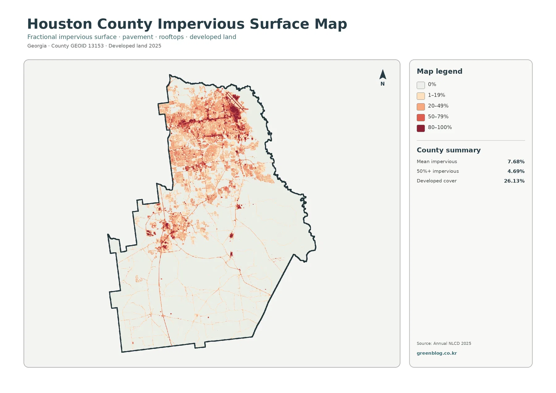 Houston County 불투수·개발지 지도