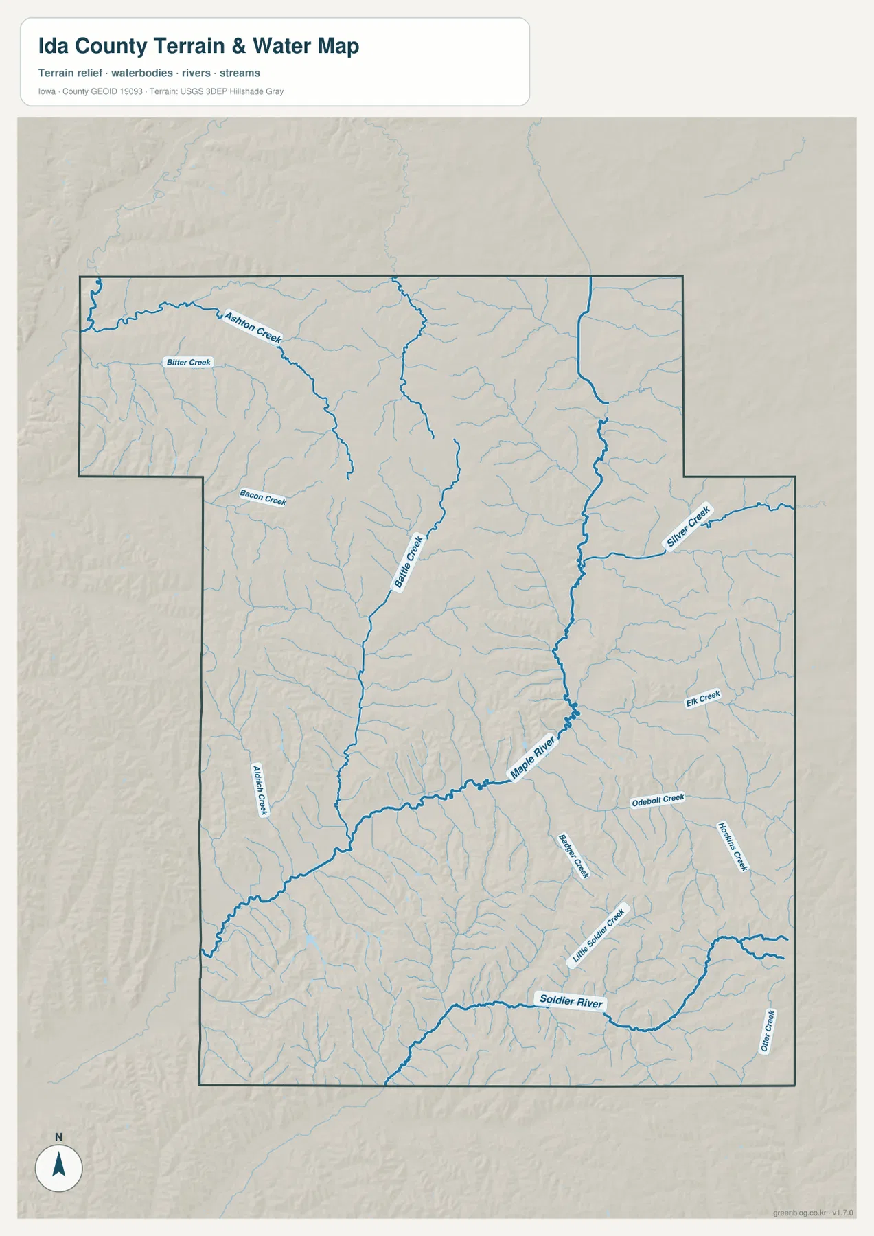 Ida County Iowa water map Battle Creek Maple River Silver Creek Soldier River