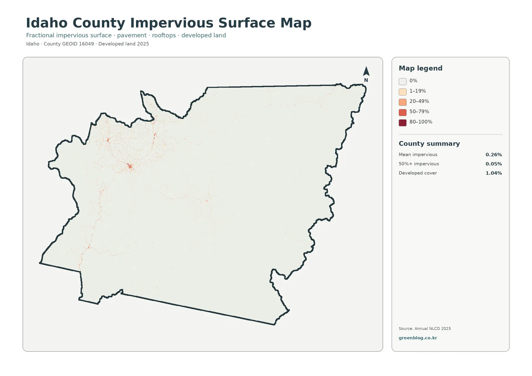 Idaho County 불투수·개발지 지도
