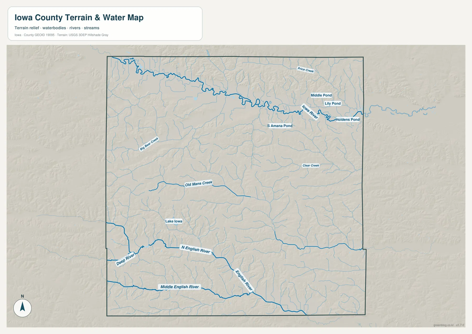 Iowa County Iowa water map Iowa River English River North English River Lake Iowa