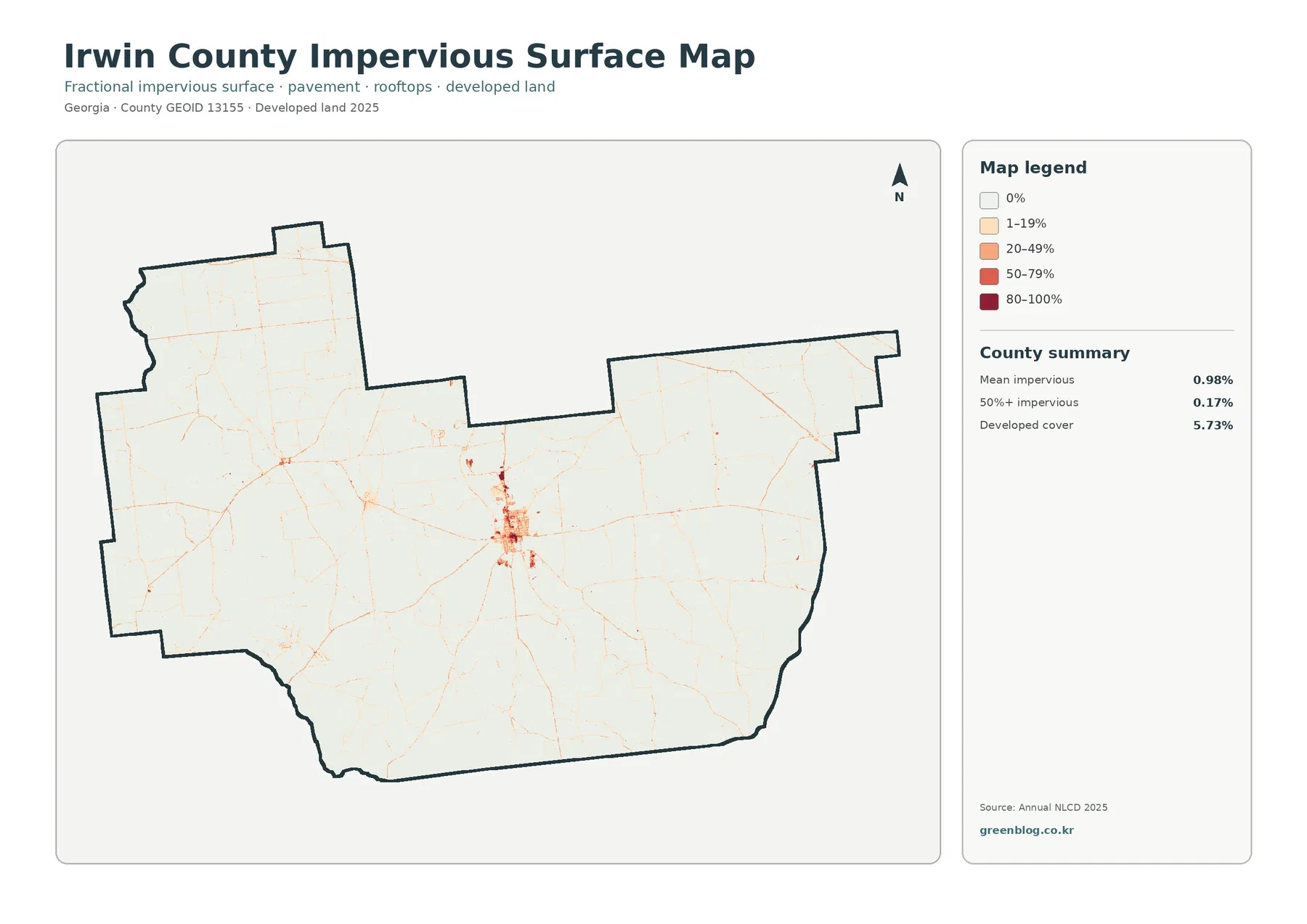 Irwin County 불투수·개발지 지도